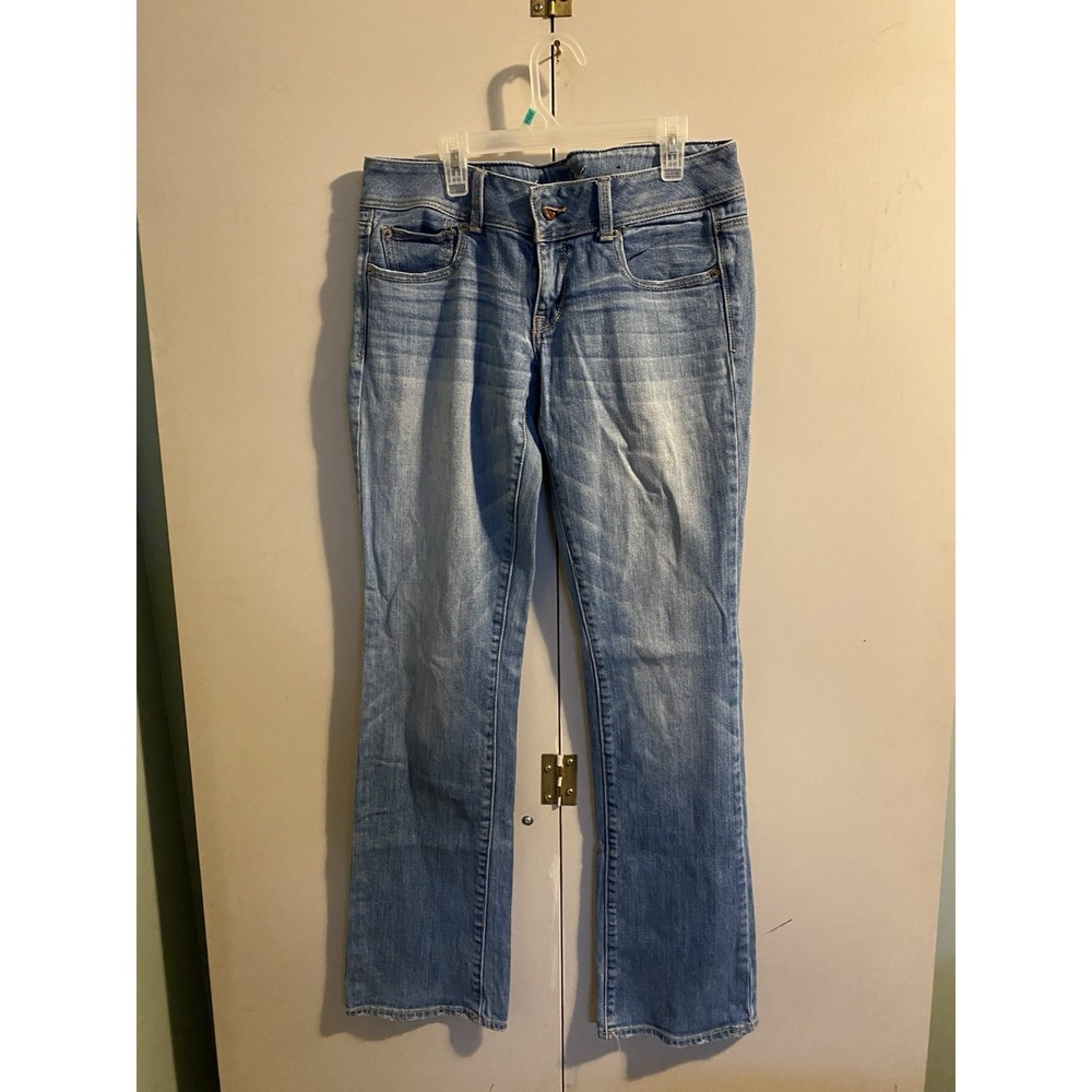 American Eagle Slim Boot Jeans Size 6 Long Blue Light Wash Stretch Denim